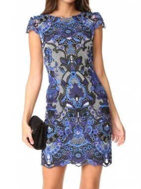 Alice + Olivia Nakia Royal Blue Guipure Lace Sheath Mini Dress Size 10